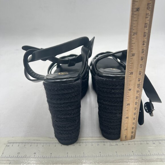 FSJ Black Open Toe Espadrille Platform Ankle Strap Wedge Sandals Woven Shoes - Picture 5 of 8